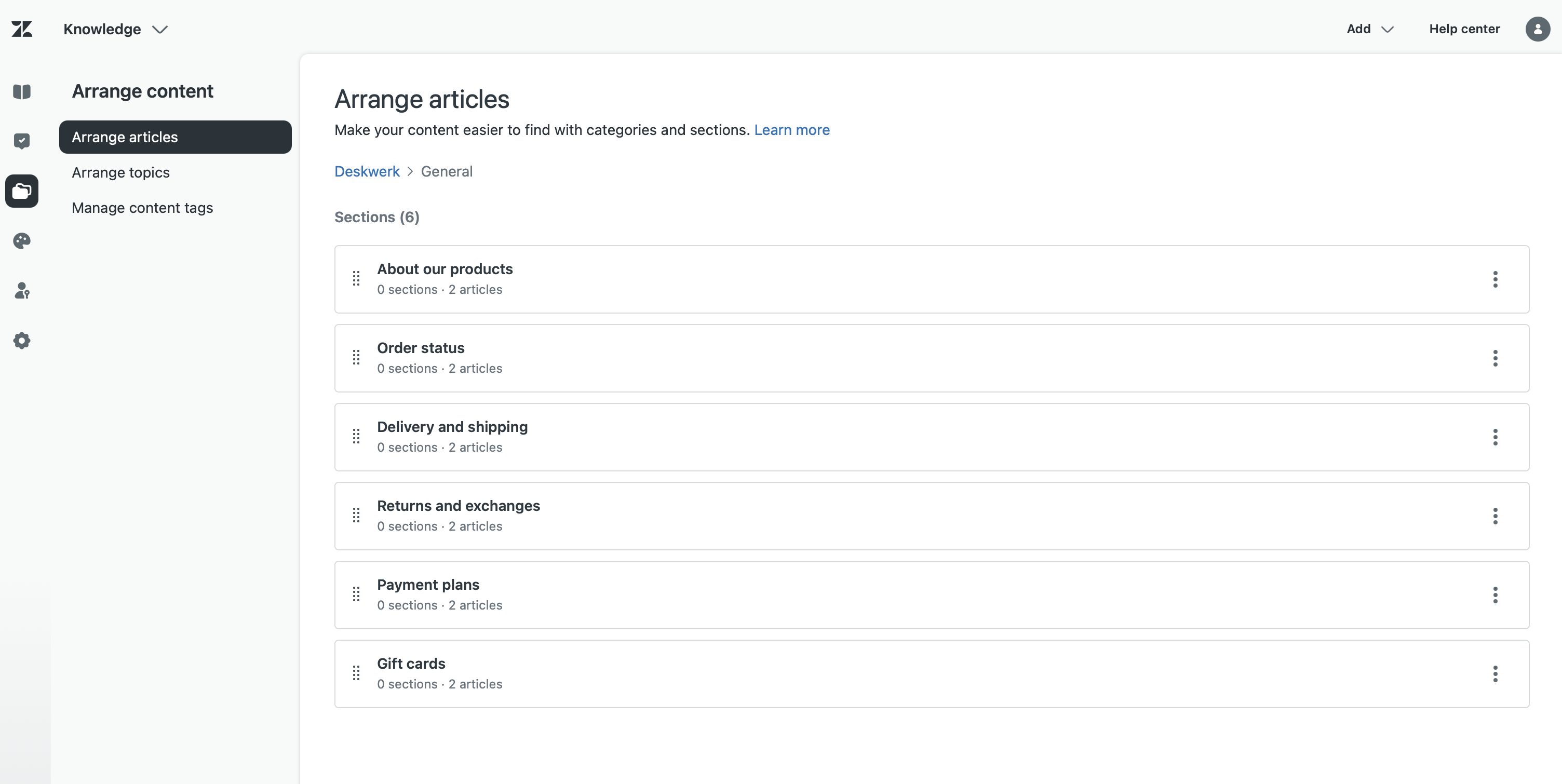 Arrange Articles mit Category-Section-Article-Hierarchie